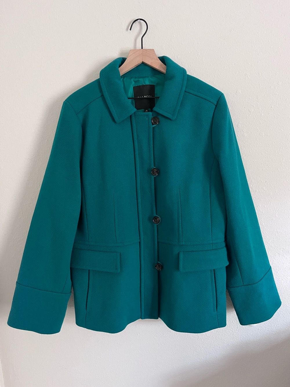 Talbots Emerald Green Wool Pea Coat Jacket Sz 20 Button Full Zip NWT Collar